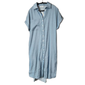 Cupshe high-low short sleeve button up blue dress NWT size Medium